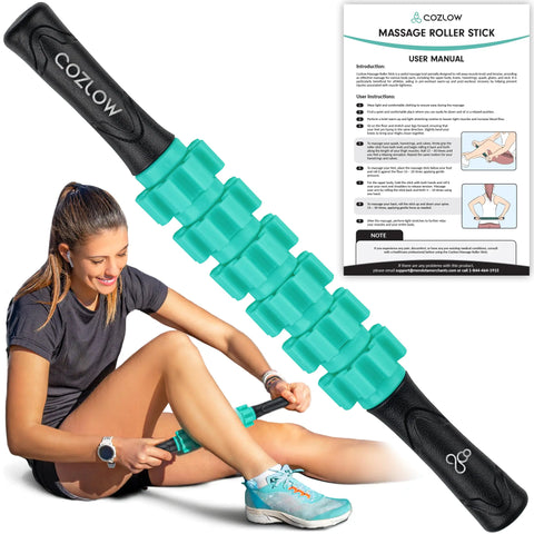 Muscle Roller Stick - Green - Body Massage Tool w/ 6 Rollers & Non-Slip Handles for Deep Tissue Massage & Maximum Muscle Recovery - by Cozlow