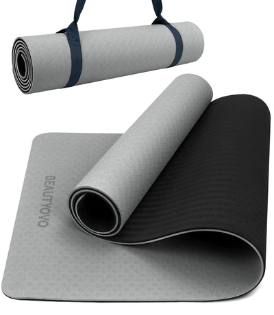 Yoga Mat with Strap 1/3 Inch Extra Thick Yoga Mat Double-sided Non Slip Professional TPE Yoga Mats for Women Men Workout Mat for Yoga Pilates and Floor Exercises