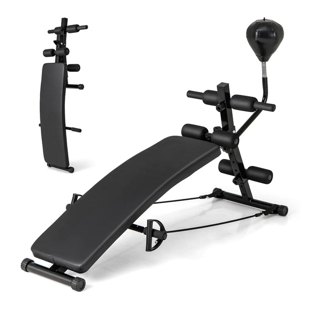 Toolsempire Sit Up Bench Folding Exercise Bench Ab Workout Equipment with Speed Ball & Resistance Bands Adjustable Decline Workout Bench for Home Gym Full Body Exercise Strength Training Bench