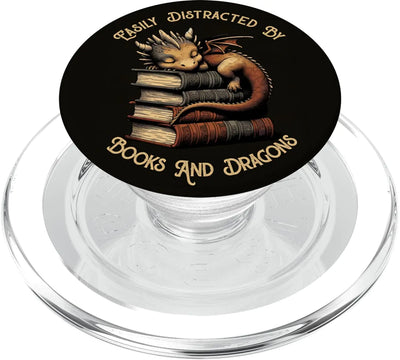 Easily Distracted By Books & Dragons Funny Bookworm Reading PopSockets PopGrip for MagSafe