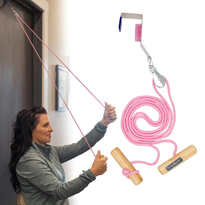 RangeMaster Econo Ranger Shoulder Pulley │ Physical Therapy Exercises │ Aids in Recovery and Rehabilitation │ Increases Mobility │ Wooden Handles for Comfort │ Metal Bracket Door Attachment (Pink)