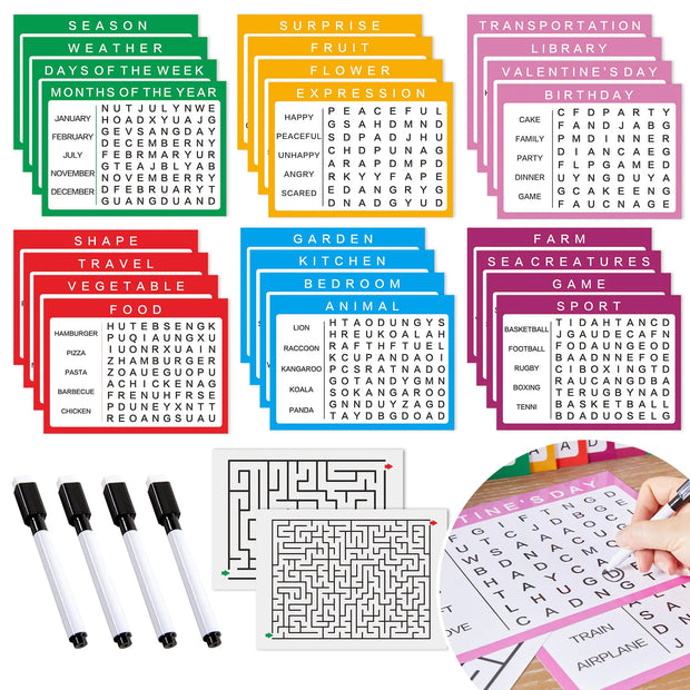 Neoflavie 13 Pcs 26 Styles Word Search Reusable Puzzle Books Large Print Word Search Books for Adults Dementia Products for Elderly Dementia Activities with 4 Markers for Seniors Patients Crossword
