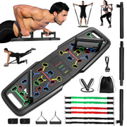 KUYOU Portable Home Gym Workout Equipment Push Up Board Pilates Bar & Fitness Accessories with Resistance Bands for Upper Body Strength Training Full Body Workout at Home
