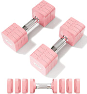 15LBS Adjustable Dumbbell Set 4 in 1 Free Weights Dumbbells Set for Women Men Hand Weights Set Adjust Dumbbell Weight Set for Home Gym Exercise Workout Strength Training Equipments Pink
