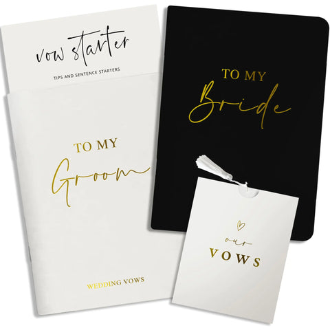 Wedding Vow Books His and Hers Gold Foil Lettering & Keepsake Sleeve Wedding Day Essentials Beautiful His and Hers Gifts for the Bride and Groom (Black & White)