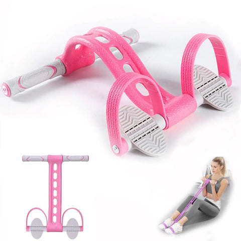 Pedal Resistance Band Multifunction Yoga Workout Equipment Sit-up Exercise at Home Gym Natural Latex Tension Rope Fitness Equipment for Abdomen/Waist/Arm/Leg Stretching Slimming Training (Pink)