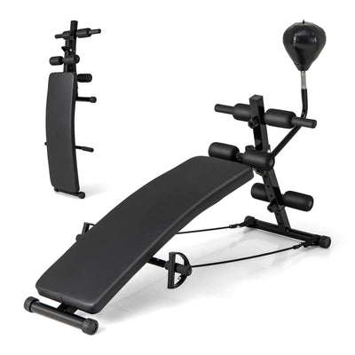 Toolsempire Sit Up Bench Folding Exercise Bench Ab Workout Equipment with Speed Ball & Resistance Bands Adjustable Decline Workout Bench for Home Gym Full Body Exercise Strength Training Bench