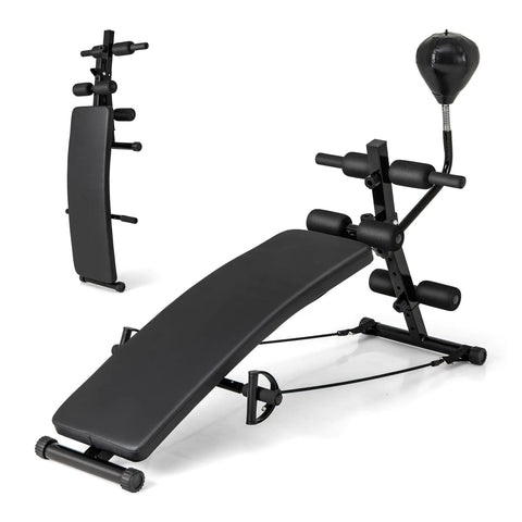 Toolsempire Sit Up Bench Folding Exercise Bench Ab Workout Equipment with Speed Ball & Resistance Bands Adjustable Decline Workout Bench for Home Gym Full Body Exercise Strength Training Bench
