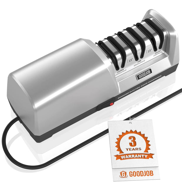 Electric Knife Sharpener for Kitchen Knives - Goodjob Automatic Professional Knife Sharpening System with Diamond Abrasives and Precision Angle Guides 3 Stage Ceramic Knife Sharpeners Tool